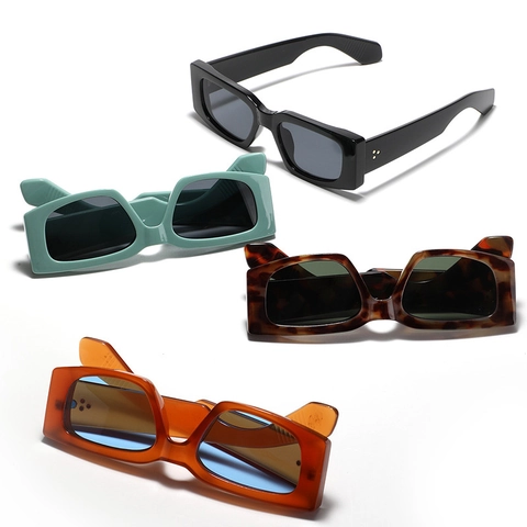 Retro Rectangular Sunglasses Y2K Future Style Thick PC Frame UV400 Square Shades Fashion Eyewear For Men Women