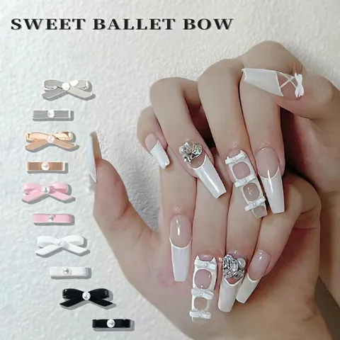 Décorations Ongles Alliage Nœud Ballet 3D Künstliche Perles Charms Accessoires Manucure Douce Pour Femmes Filles DIY