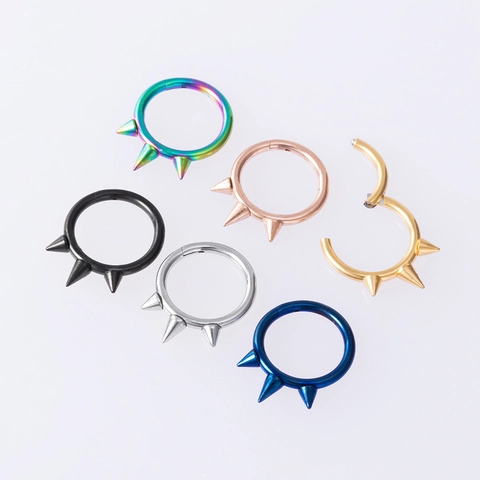 316L Stainless Steel Septum Clicker Hoop Nose Ring Ear Cartilage Piercing Jewelry With Triple Spikes Punk Rock Style