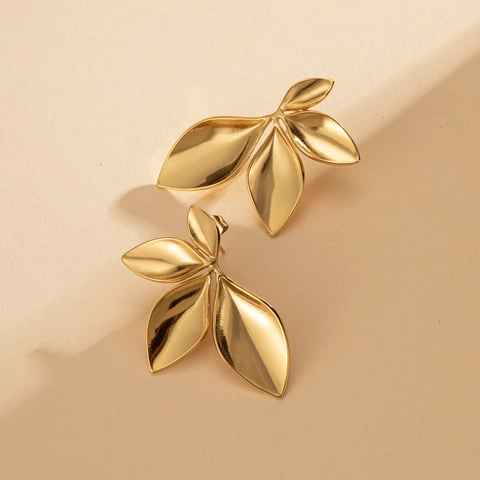 Blatt Ohrstecker Titanstahl Vergoldet Minimalistisches Florales Blütenblatt Design Modeschmuck Für Damen
