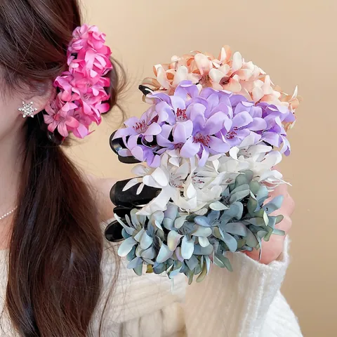 Eleganti Mollette Per Capelli Con Fiori In Tessuto 3D Fermaglio A Becco D'Anatra In Acrilico Forcina Floreale Per Donne