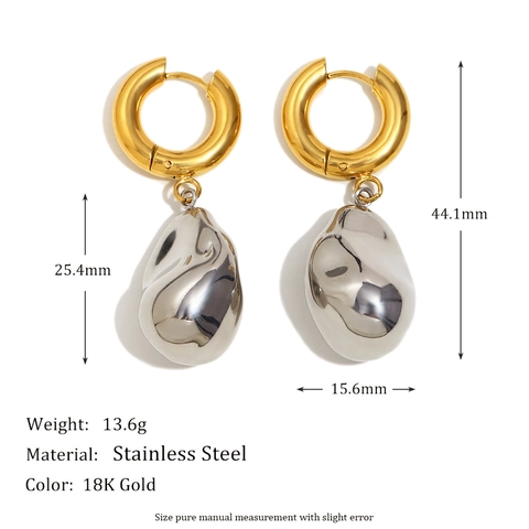 Irregular Waterdrop Hoop Earrings Stainless Steel 18K Gold Plated Liquid Metal Lava Pendant Modern Jewelry For Women