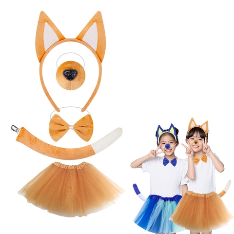 Animal Ear Headband Tail Bow Tie Tutu Skirt Costume Halloween Cosplay Party Plush Polyester Cute Cartoon Kids Adults