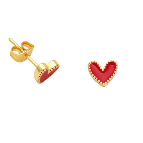 Heart Stud Earrings Copper 18K Gold Plated Enamel Minimalist Beaded Edge Fashion Jewelry For Women Girls