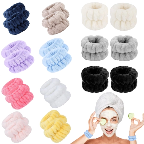 Microfiber Face Wash Wristbands Highly Absorbent Coral Fleece Soft Elastic Spa Wristbands For Skin Care Makeup Women