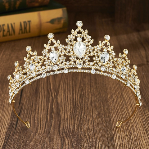 Tiara da Sposa Barocca Vintage in Lega con Strass Corona Oro Argento Accessori per Abito da Sposa Gioielli per Feste Copricapo da Donna