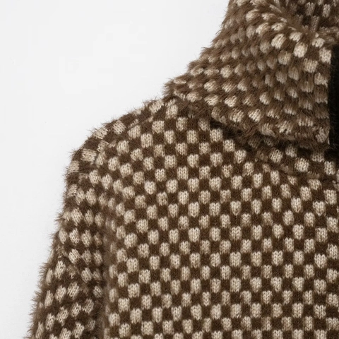 Chaqueta De Punto Para Mujer Con Cremallera Cuello Alto Cárdigan De Felpa A Cuadros Con Bolsillos Ropa De Abrigo Cálida
