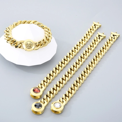 Men Cuban Chain Necklace Stainless Steel Hip Hop Punk Jewelry With Skull Crystal Buckle Fashion Polished Accessory