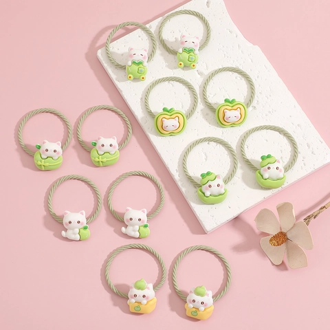 Élastiques À Cheveux Chat Dessin Animé Forme Fruit Résine Haute Élasticité Durable Accessoires Cheveux Enfants Filles
