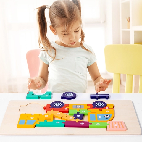 Puzzle Numeri In Legno Veicoli Da Costruzione Giocattolo Educativo Montessori Per Bambini Camion
