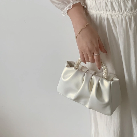 Sac À Main Nuage Froncé Avec Poignée En Künstliche Perles Artificielles Cuir PU Mini Sac Bandoulière Pour Femmes Accessoire De Soirée