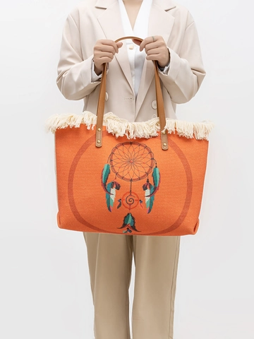 Grand Sac Fourre-Tout Boho Toile Tissé Avec Franges Imprimé Ethnique Attrape-Rêves Sac À Main Pour Femmes Plage