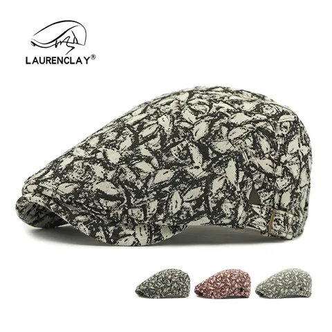 Retro Flat Cap Cotton Polyester Jacquard Leaf Pattern Adjustable Buckle British Style Ivy Hat For Men Women