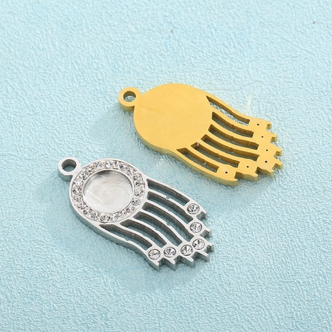 Base Per Pendente Mano Di Hamsa Vassoio Per Castone Acciaio Inossidabile Con Strass Per Creazione Gioielli