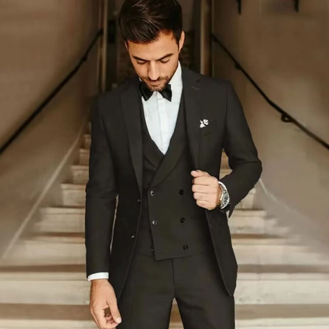 Mens Wedding Groom Suit Slim Fit Notch Lapel Business Casual Party Jacket Vest And Pants Polyester Blend Formal Apparel