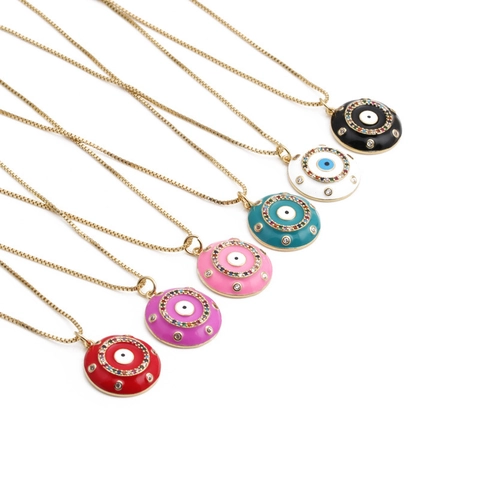Evil Eye Hanger Ketting Verguld Koper Emaille Zirkoon Geometrische Sieraden Voor Dames Minimalistische Boheemse Stijl