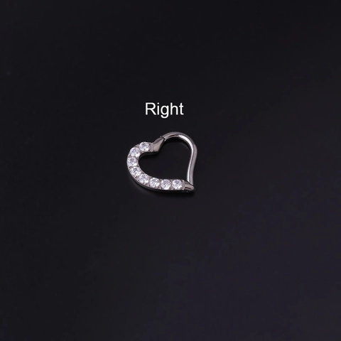 Heart Shaped G23 Titanium Daith Piercing Earring With Zircon Inlay Hinged Segment Clicker Ear Cartilage Stud Body Jewelry