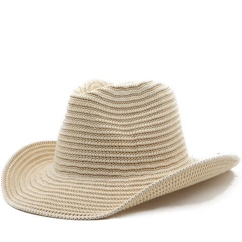 Women Men Woven Straw Fedora Hat Wide Brim Foldable Sun Protection Summer Beach Jazz Cowboy Style Breathable Outdoor