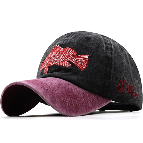 Cappellino Da Baseball In Cotone Lavato Cappello Da Sole Per Pesca All'aperto Con Ricamo Di Pesci E Logo Ancora
