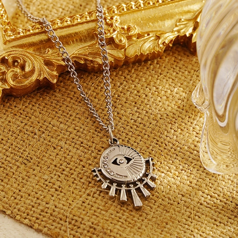 Evil Eye Sonne Anhänger Halskette Edelstahl Strahlender Zirkonia Himmlisch Damen Schmuck Vintage Stil