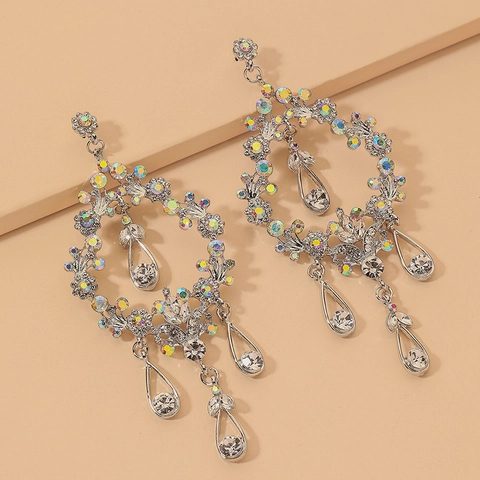 Luxuriöse Strass Blumenrebe Hängeohrringe Mit 925 Sterling Silber Ohrstecker Retro Übertriebener Wassertropfen Schmuck