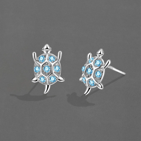 Turtle Stud Earrings With 925 Sterling Silver Earring Post Copper Colorful Zircon Marine Animal Jewelry For Women Girls