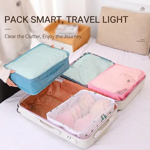 Sac De Rangement De Voyage Cube Emballage Maille Respirante Fermeture Éclair Poignée Polyester Organisateur De Bagages
