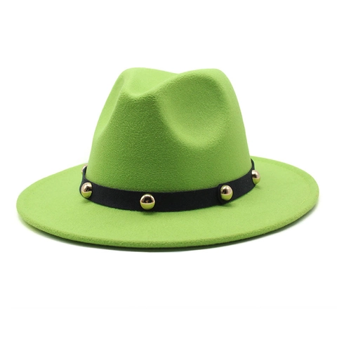 Wide Brim Fedora Hat Vintage Jazz Hat With Black Band And Gold Rivets Cotton Polyester Felt Style For Men Women