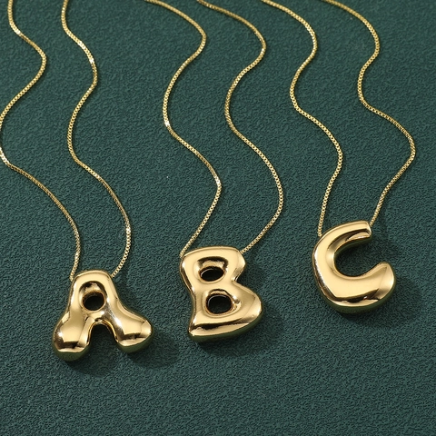 Trendy Puffy Bubble Initiaal Letter Hanger Ketting Voor Vrouwen Verguld Koper Zirconia Hip Hop Sieraden