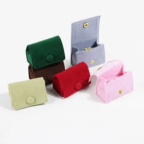 Mini Velvet Jewelry Storage Pouch Portable Ring Earring Packaging Bag With Snap Button Small Microfiber Travel Case