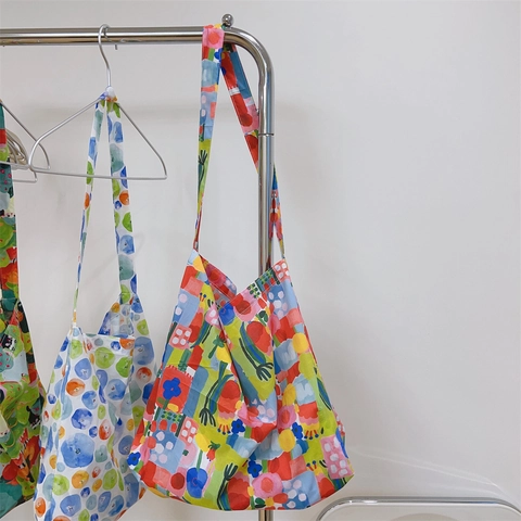 Sac À Bandoulière En Coton Imprimé Frais Pour Femmes Sac Fourre-Tout En Toile Souple Grande Capacité Style Artistique