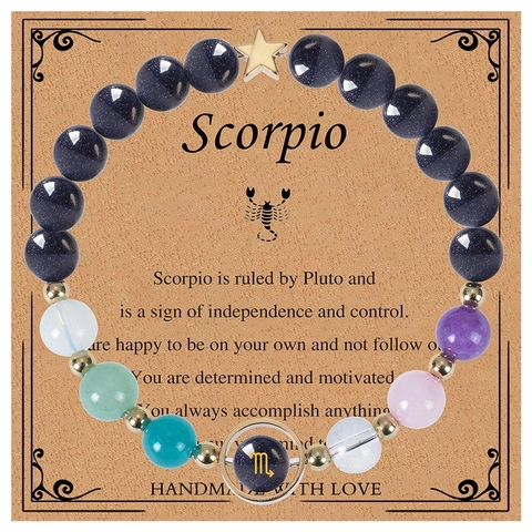 Bracciale Fatto a Mano con Perline in Pietra Naturale 12 Costellazioni Unisex Blu Goldfluss Galassia Otto Pianeti Gioiello