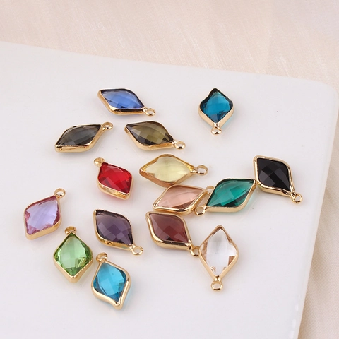 Rhombus Zirkonia Kupfer Anhänger Vergoldet Facettierte Edelstein Charms Schmuckherstellung DIY Zubehör