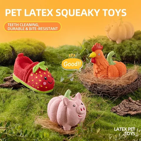 Dog Squeaky Toys Natural Latex Sound-Making Pet Chew Interactive Bite Resistant Pumpkin Pig Strawberry Shapes
