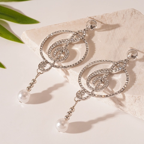 Orecchini Pendenti A Nota Musicale Chiave Di Violino Con Lega Strass E Perla Artificiale E Perno In Argento Per Donna