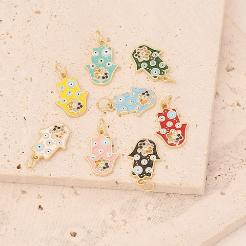 Hamsa Hand Böser Blick Anhänger Halskette Vintage Emaille Kupfer Bunter Strass Schlüsselbein Kette Schmuck Für Frauen