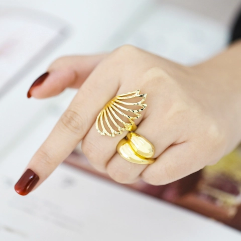 Women Open Rings 18K Gold Plated Copper Butterfly Wing Multi Layer Adjustable Minimalist Geometric Fashion Jewelry