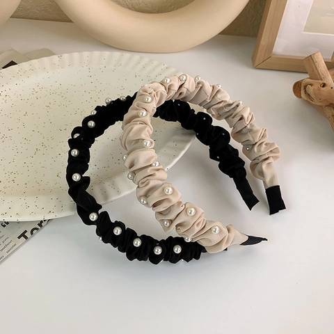 Elegante Geplooide Stoffen Haarband Met Kunstparels Decoratie Haarklem Voor Dames Meisjes