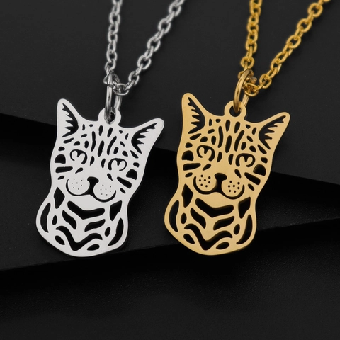 Hollow Cat Head Anhänger Halskette Titan Edelstahl Laser Geschnitten Tier Schmuck Für Frauen Männer