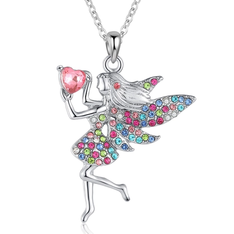Fee Anhänger Halskette Legierung Herz Bunte Strass Engel Flügel Schmuck Für Mädchen Kinder