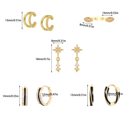 Geometric Punk Hoop Dangle Stud Earrings Ear Cuffs Copper Gold Plated Zircon Enamel Street Style Women
