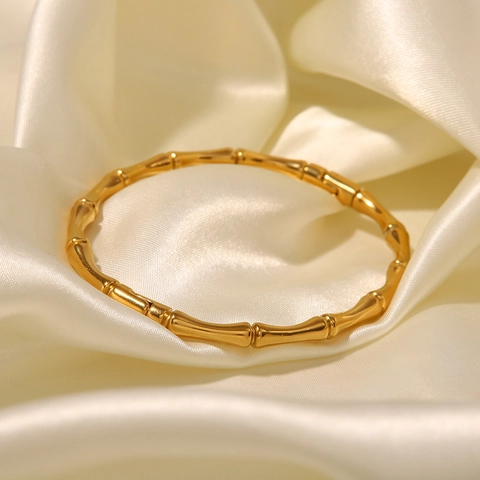 Bamboo Joint Bangle Stainless Steel Non Fading Open Cuff Bracelet Minimalist INS Style Jewelry For Women Gold Silver Color