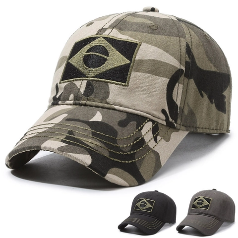 Men Camouflage Baseball Cap Sun Protection Adjustable Polyester Cotton Hat With Brazil Flag Patch