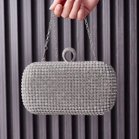 Pochette Da Sera Brillante Con Strass Per Donna Matrimonio Festa Banchetto Con Chiusura Ad Anello In Metallo E Tracolla A Catena