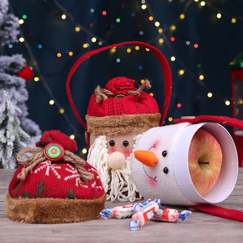 Christmas Candy Jars Gift Boxes Santa Claus Snowman Reindeer Gingerbread Man Velvet Paper Handheld Party Favor Packaging Bags