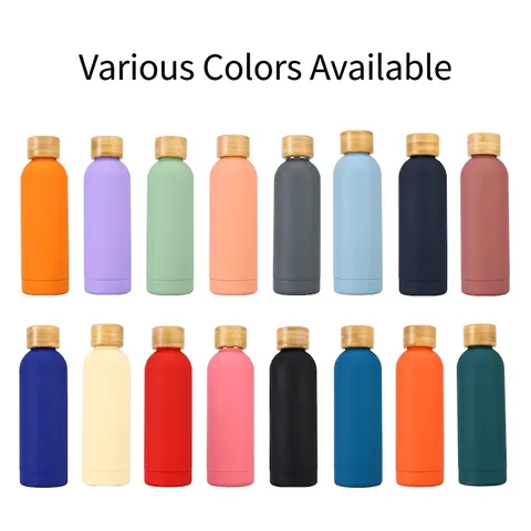 Insulated Water Bottle 304 Stainless Steel With Bamboo Lid Portable Sports Vacuum Flask Leakproof Matte Colors