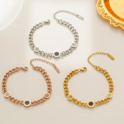 Βραχιόλι Ρωμαϊκοί Αριθμοί Τιτάνιο Ατσάλι 18K Επιχρυσωμένο Ζιργκόν Ρυθμιζόμενη Αλυσίδα Μινιμαλιστικά Κοσμήματα Γυναίκες