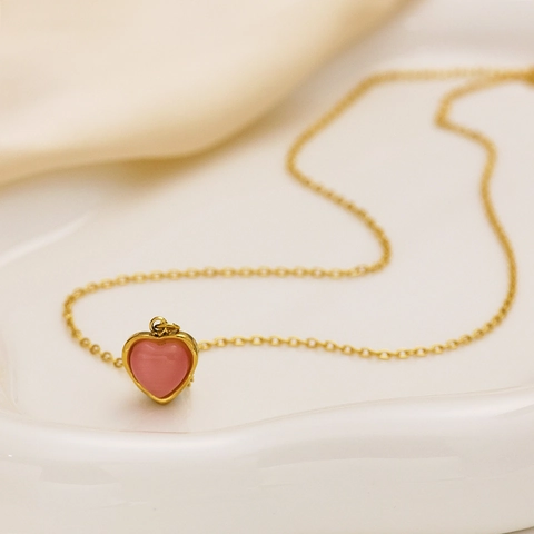 Halskette Mit Rosa Herzanhänger Aus Edelstahl Vergoldet Vielseitige Schlüsselbeinkette Schmuck Für Damen Französischer Stil