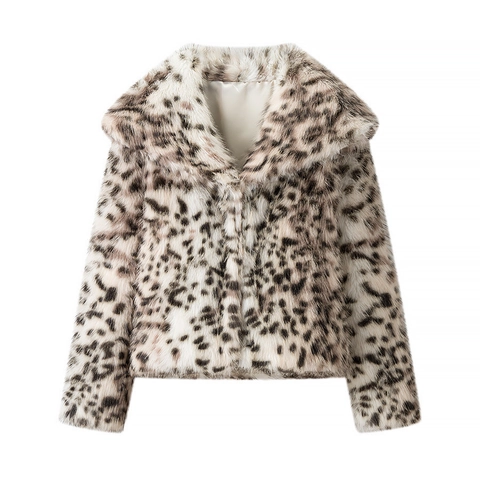 Dames Luipaardprint Faux Bontjas Reverskraag Retro Korte Jas Lange Mouwen Warm Mode Sexy Bovenkleding