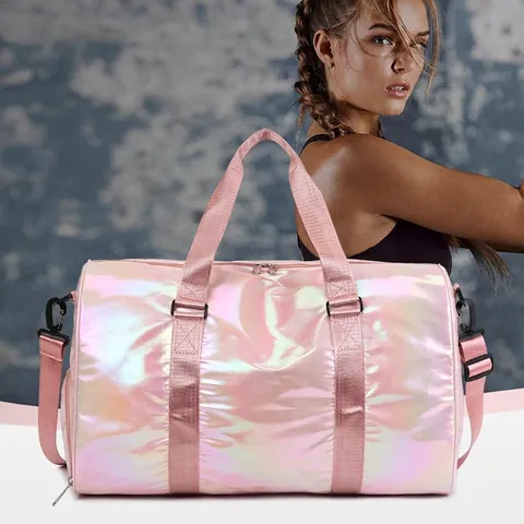 Iridescent Holographic Travel Bag Shoe Compartment Dry Wet Separation Large Capacity Yoga Gym Sports Duffel Bag Women